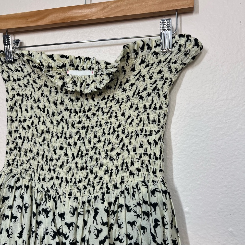 Dolls Kill Dolls Point Cream Horse Print Smocked Layered Mini Dress - Picture 3 of 11